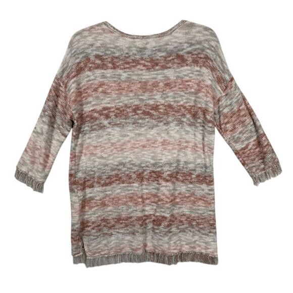 Natural Reflections Lightweight Fringe Sweater V-Neck Rust Tan Cream Size Medium - Picture 5 of 12